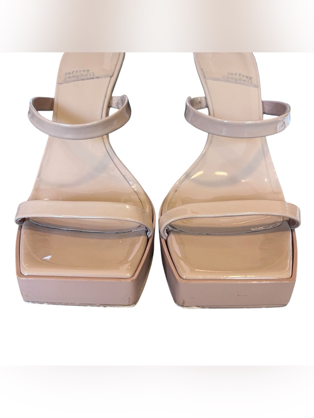 Jeffrey Campbell Women’s Sz 8.5 Taupe Hustler Platform Sandal Square Toe - Picture 5 of 10